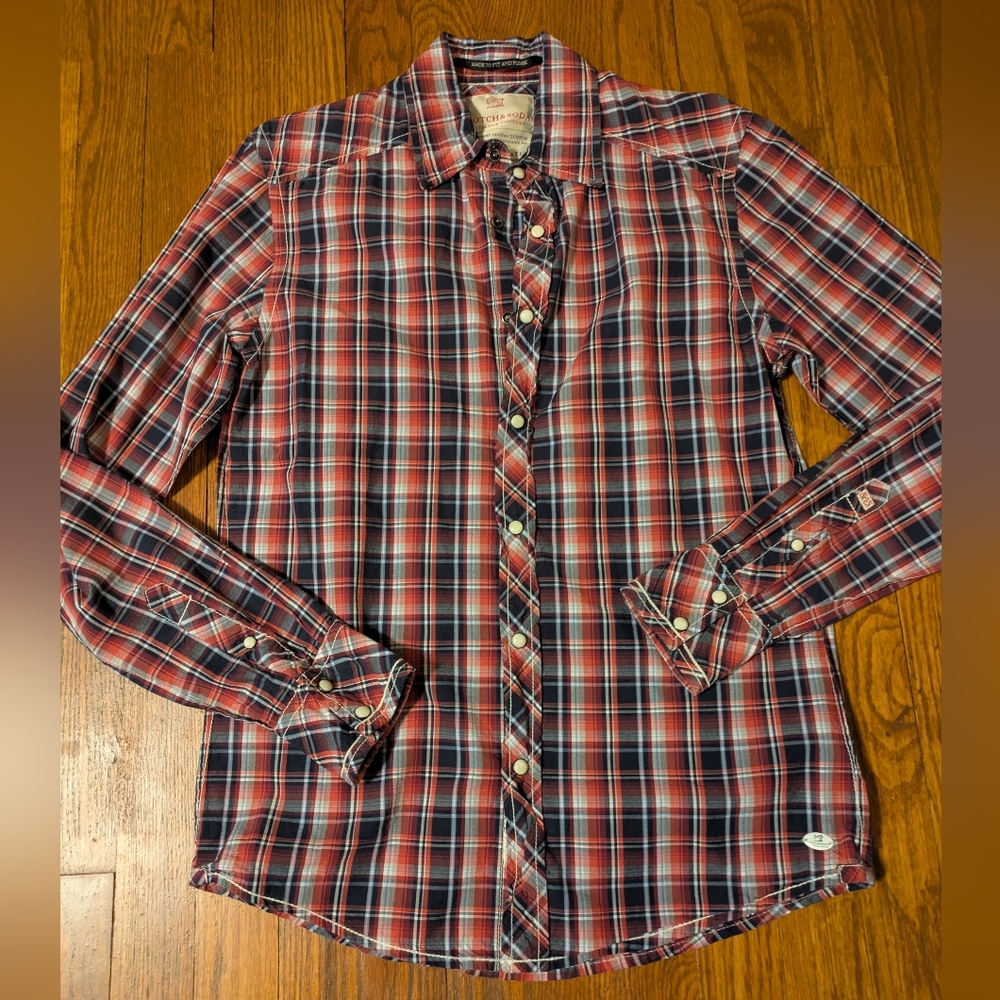 Scotch & Soda Men's Plaid Button Down Shirt  Small